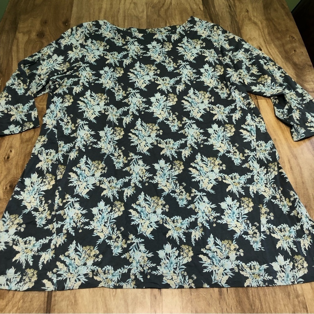 3/$25 J Jill Luxe Supima 3/4 Sleeve Tunic Large Black Blue-Green Floral Stretch
